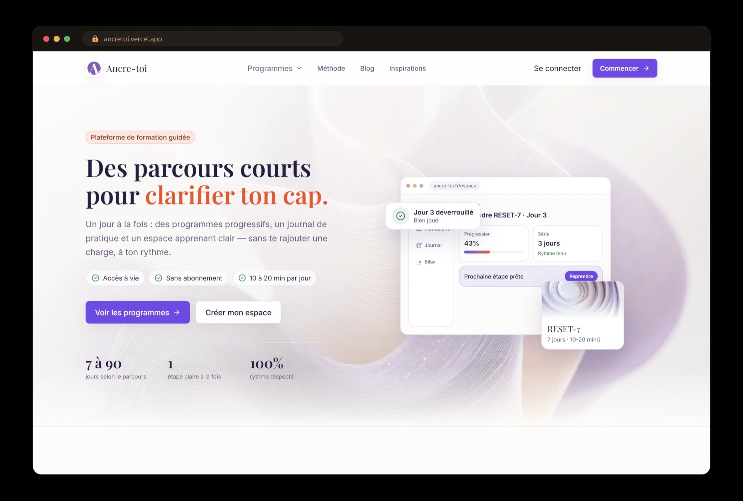 Le site Ancre-toi affiché dans un navigateur