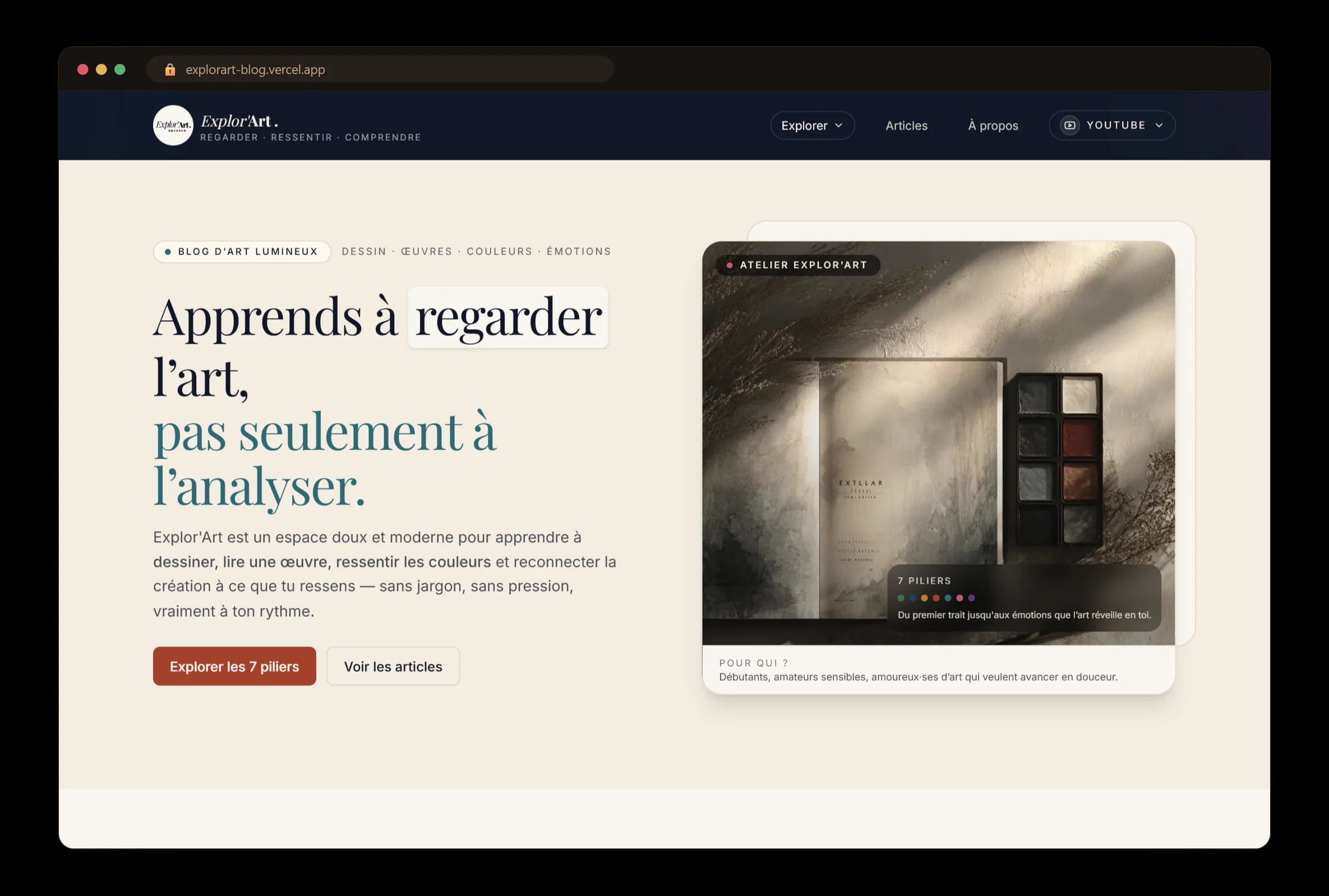 Le site Explor'Art affiché dans un navigateur