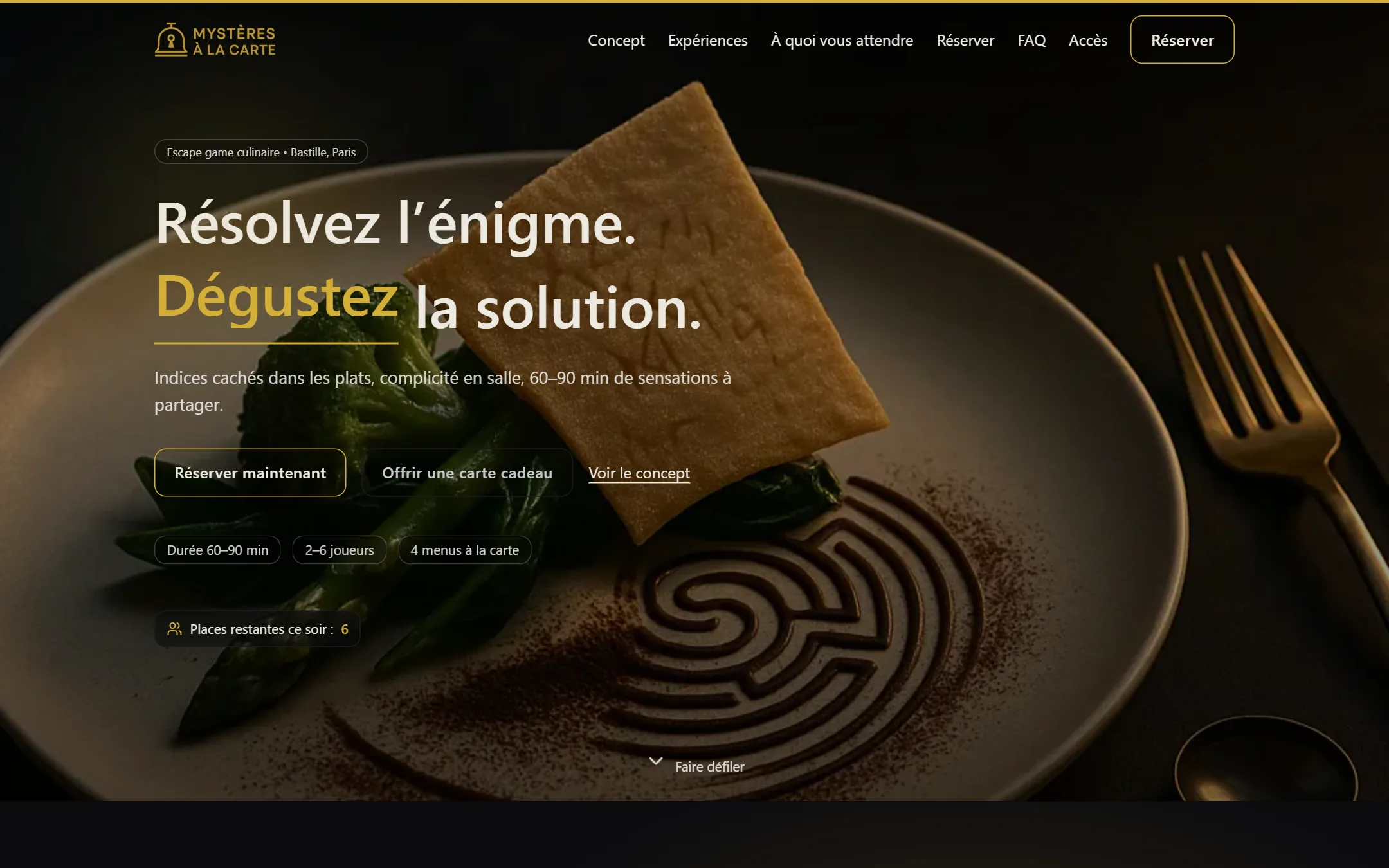 Mystères à la carte — page d'accueil