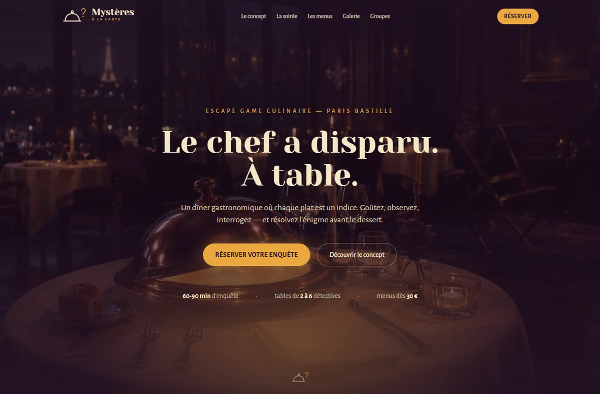 Mystères à la carte — écran 1